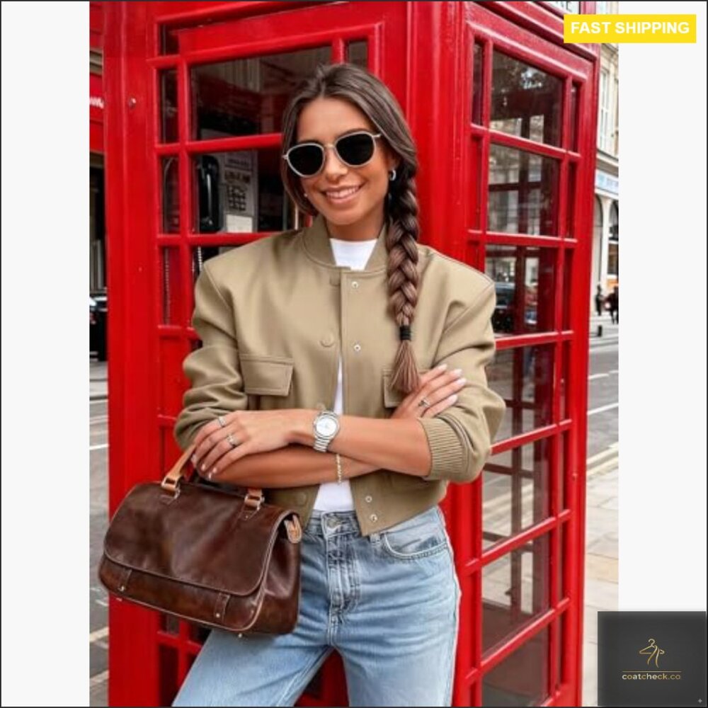 Polyester Bomber Jacket Long Sleeve Button Down W… - image 2